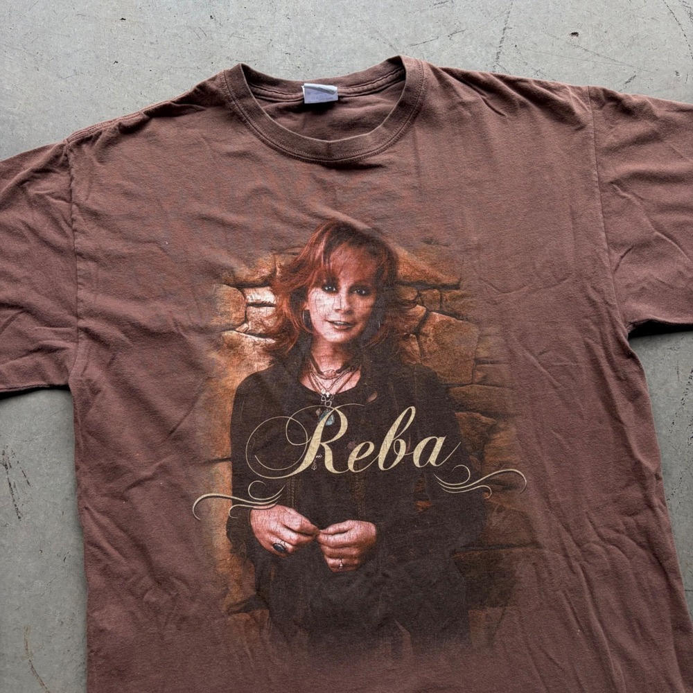 Vintage Reba McEntire T-Shirt Mens Large Brown Y2K Country Music Graphic Tee